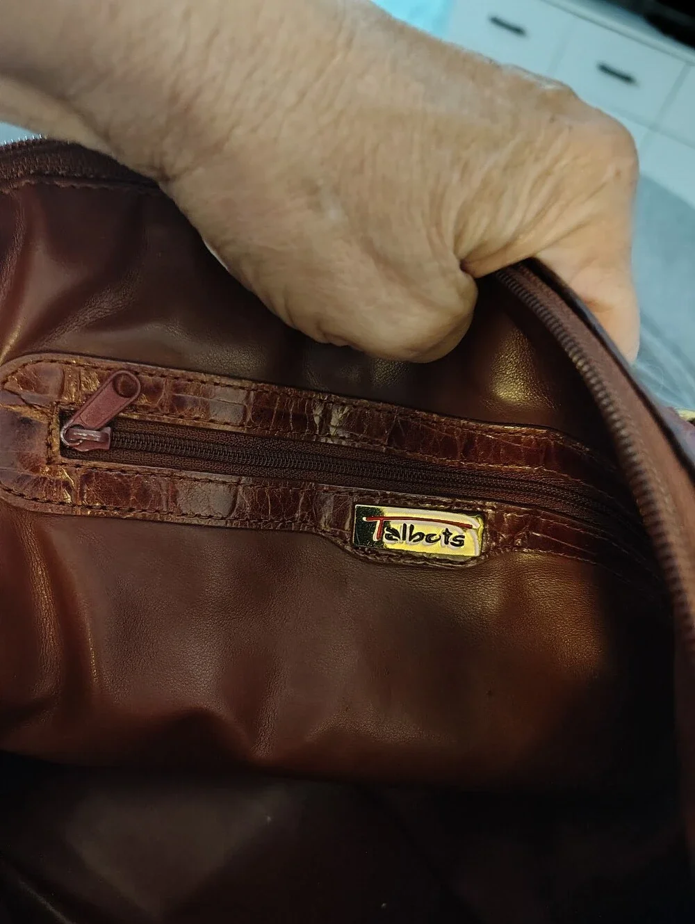 Talbots Vintage Faux Croc-Embossed Brown Shoulder Bag